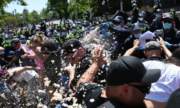 Police use OC spray on protesters