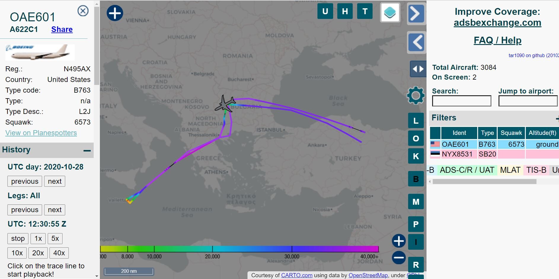 Click to enlarge omni air Estonian Nyx Air flight paths mercenary transport