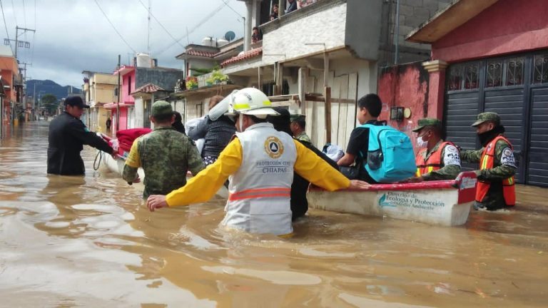 Flood rescues in Chiapas, Mexico, 06 November 2020 after rain from Hurricane Eta