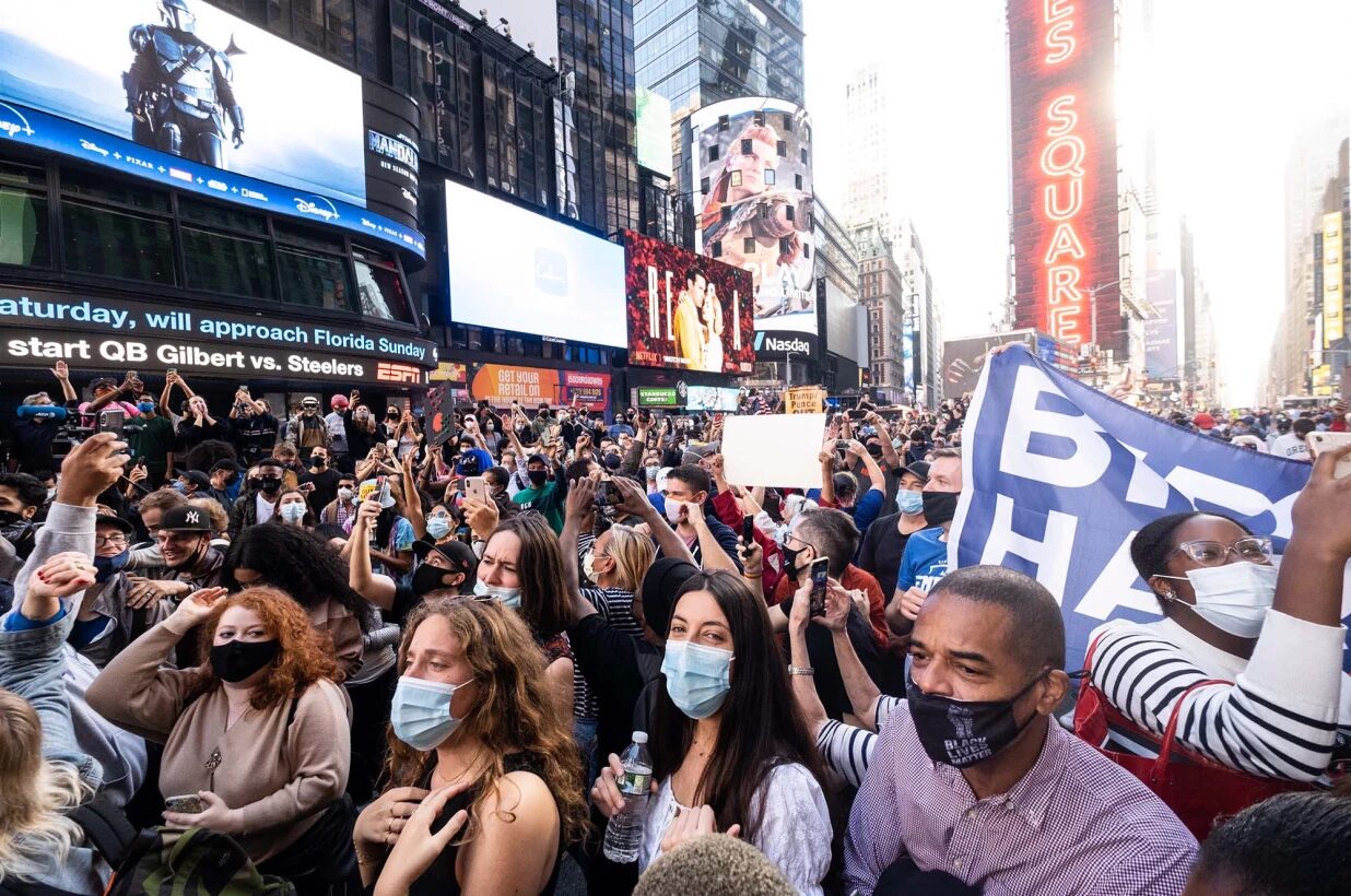 biden win celebration times square