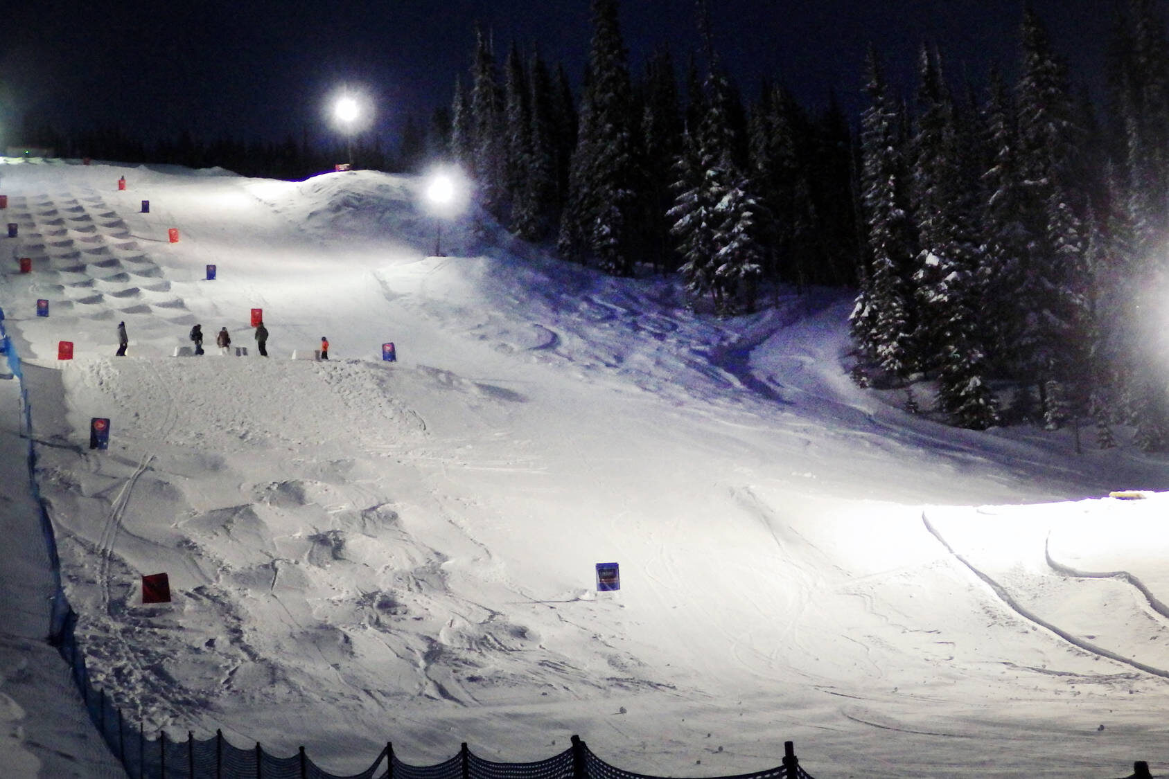 Click to enlarge Pictured in 2018, the lighted Kristi’s Run mogul course where members of the Canadian men’s women’s Olympic teams trained before leaving for the Olympics. (Western News - File)