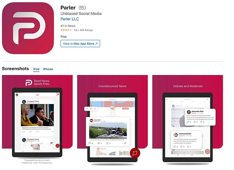 Click to enlarge parler app home page