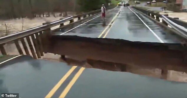 Fox46 reporter Amber Roberts and photojournalist Jonathan Monte were caught in a scary moment on Thursday when a bridge collapsed in Alexander County