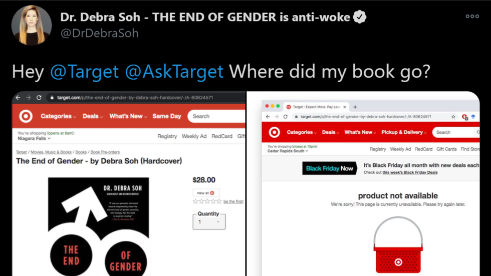 screenshot target book removed censorship woke transphobic