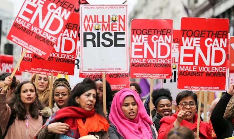 A march in London protesting at domestic violence against women and children.