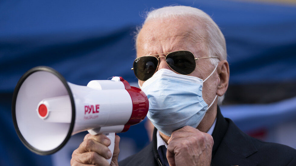 joe biden megaphone mask propaganda