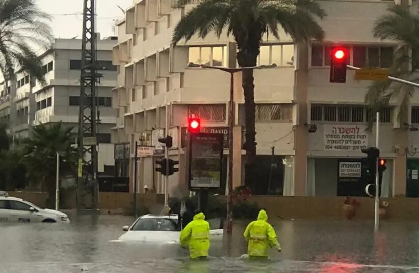 Flooding the the center of Israel following heavy rains