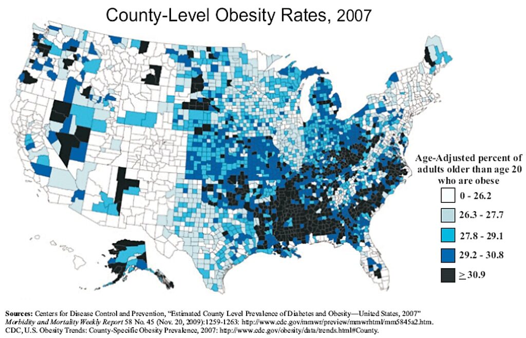 Click to enlarge US obesity rates by region