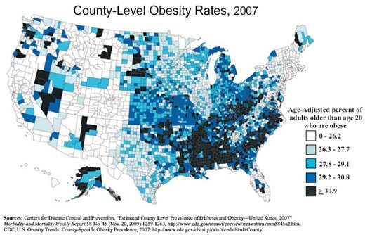 US obesity rates by region