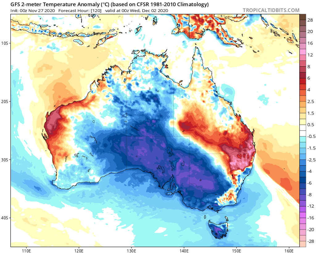 Click to enlarge GFS 2m Temp Anomalies (C) for Dec 2.