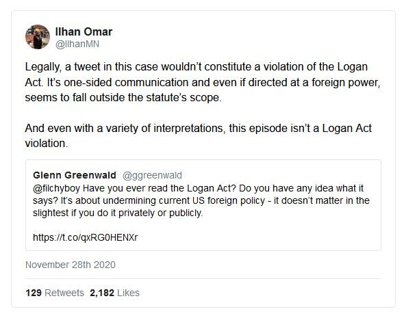 Ilhan omar tweet logan act greenwald