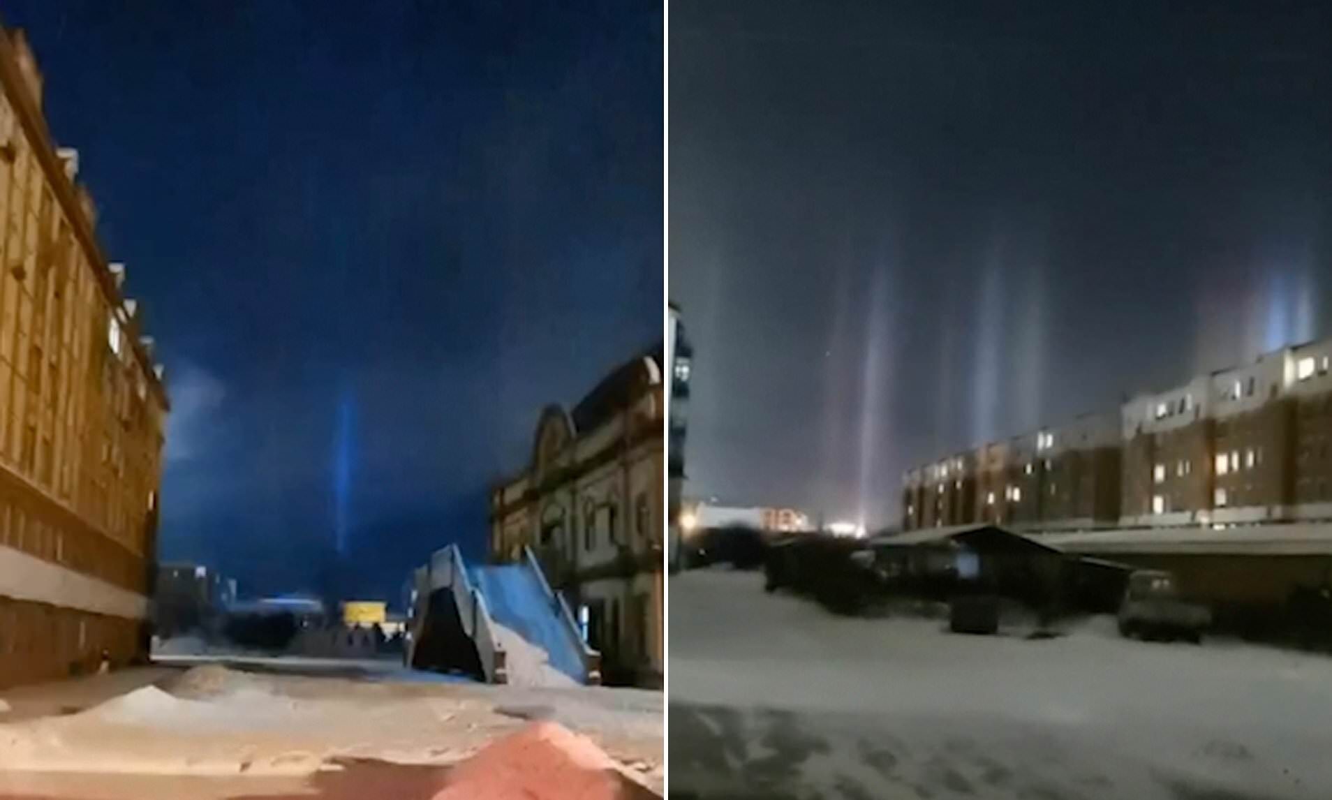 Click to enlarge Light pillars in China