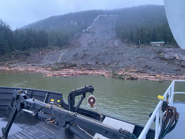 Record rainfall in South East Alaksa caused a landslide in Haines on 02 December 2020.