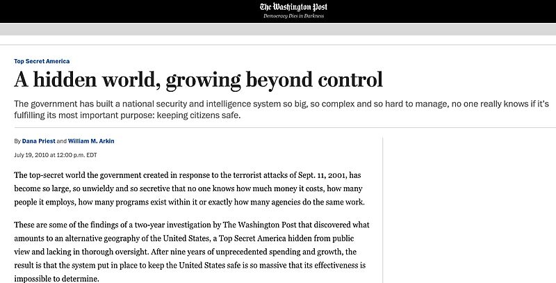 Click to enlarge Washington Post series secret america deep state