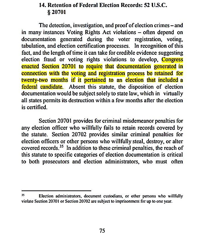Page on Retention of Fed Elect Records