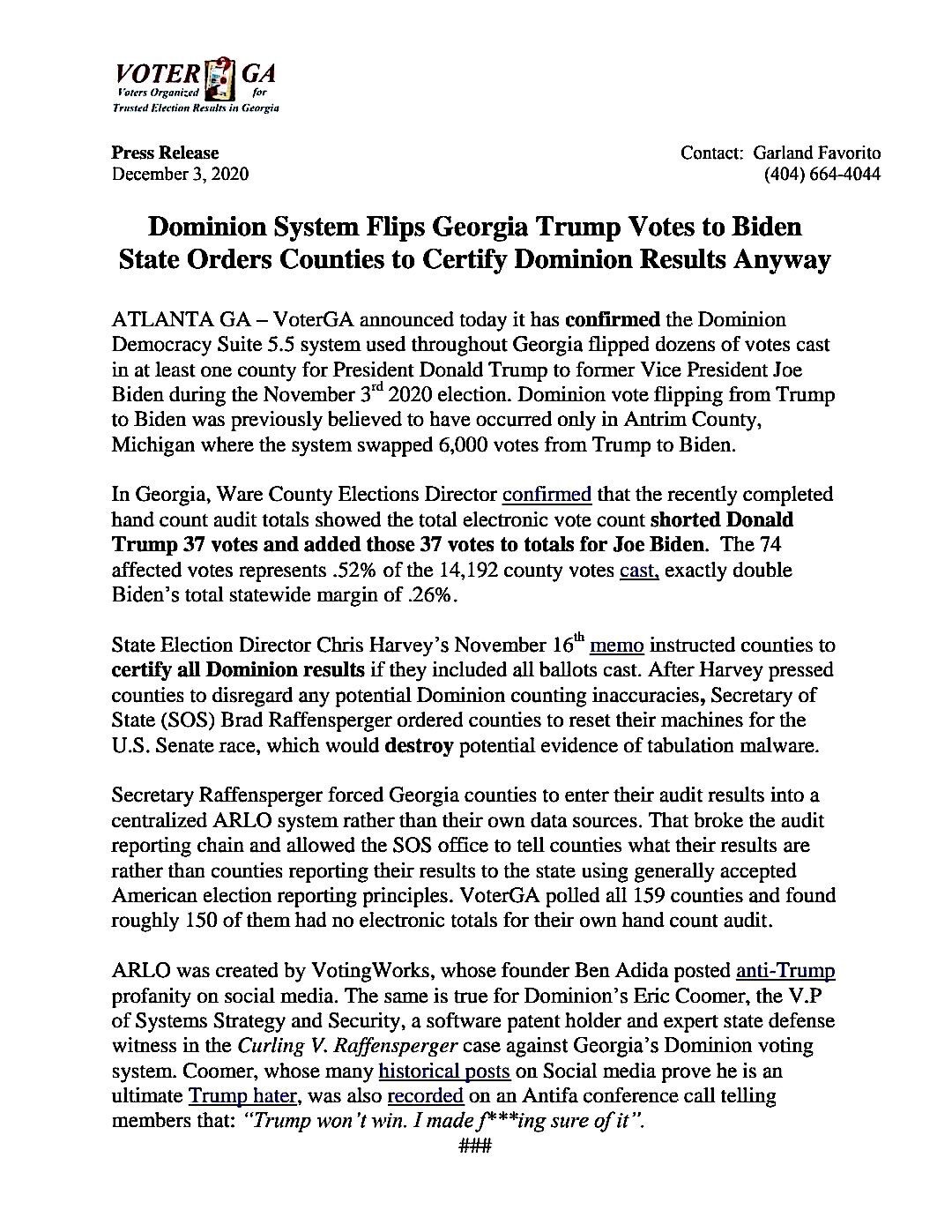 Click to enlarge Voter GA press release