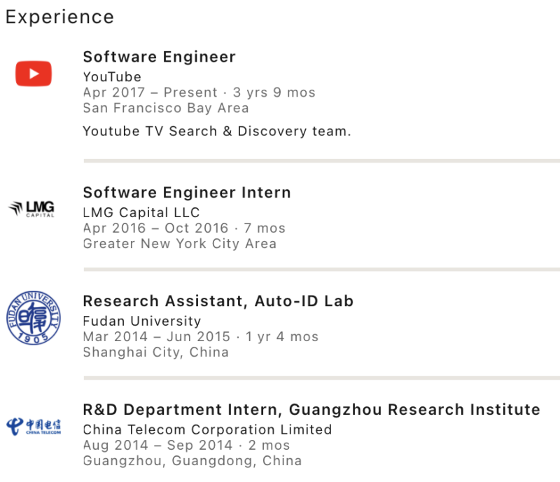 Click to enlarge YANG’S EMPLOYMENT HISTORY.