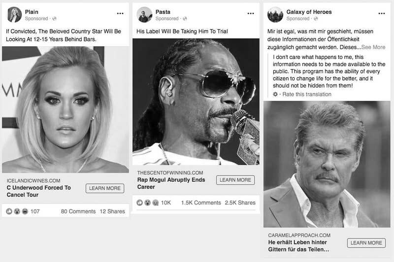 Click to enlarge Facebook celebrity scam ads