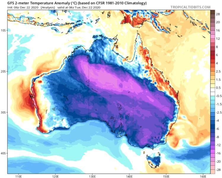 Click to enlarge GFS 2m Temp Anomalies for Dec. 22