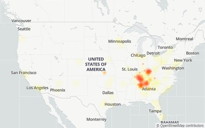 internet outage map nashville explosion
