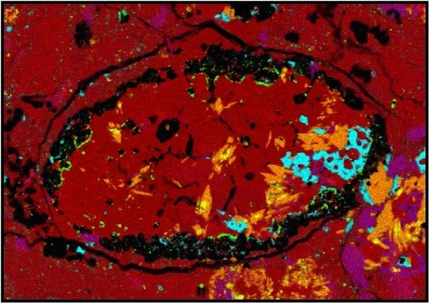 Click to enlarge This false-color microscope image of a meteorite sample collected in Sudan