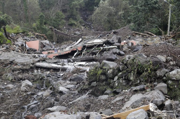 Floods and landslide damages in Madeira, Portugal, after a storm on 25 December 2020.