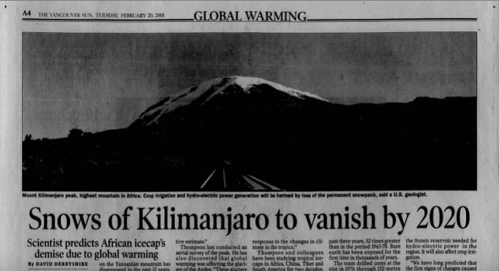 Click to enlarge Snows of Kilimanjaro to vanish by 2020