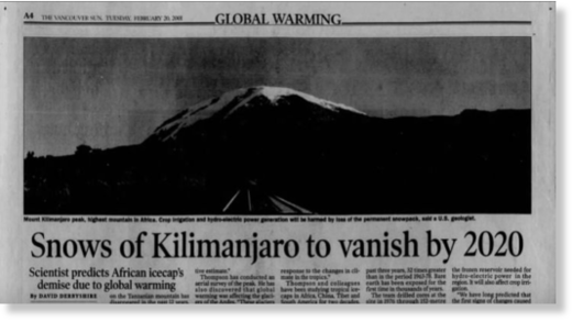 Snows of Kilimanjaro to vanish by 2020