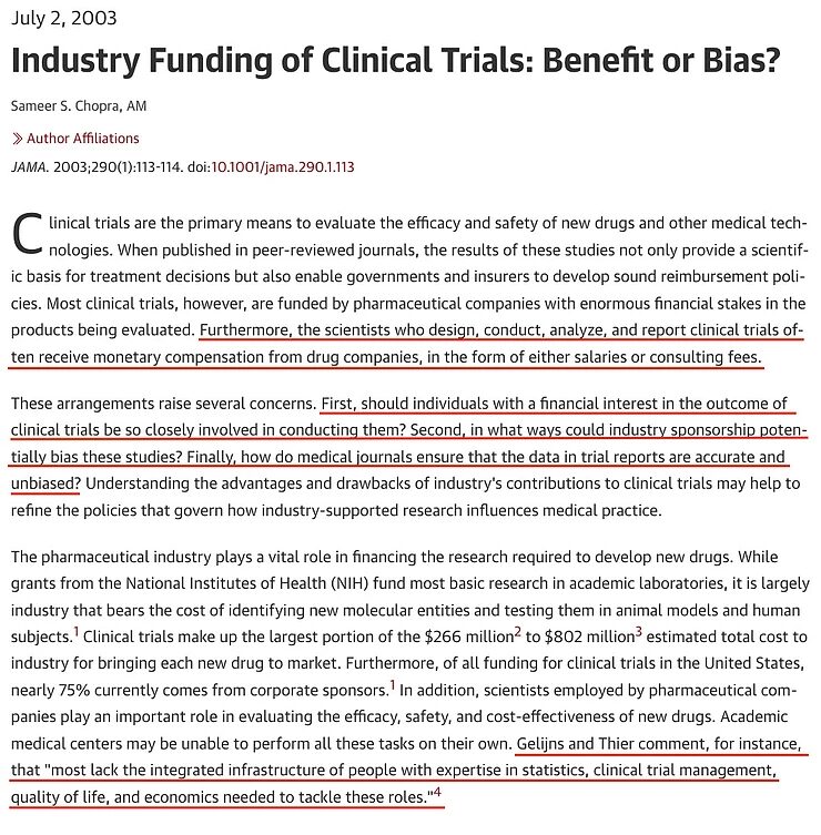 Click to enlarge industry funding clinical trials JAMA
