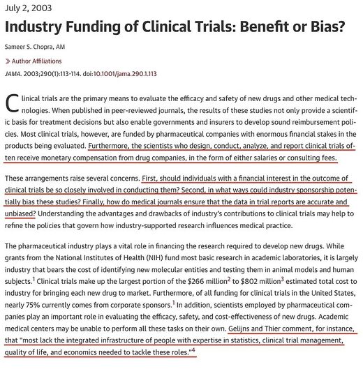 industry funding clinical trials JAMA