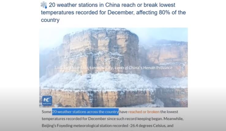 Record cold in China