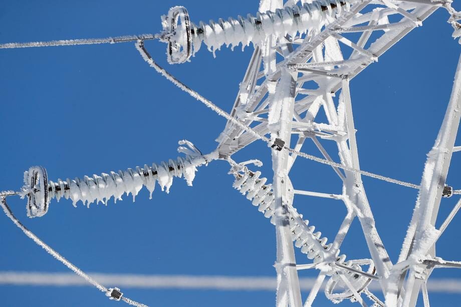 A view of ice on an electric tower of the village of Pedrafita (Lugo), northern of Spain.