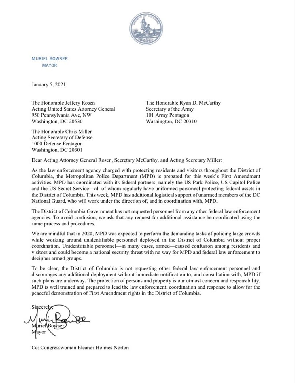 Click to enlarge washington bowser police stand down order letter