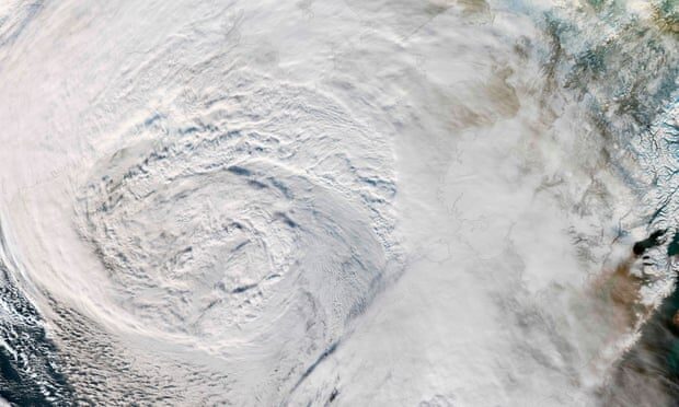 Satellite image showing a storm over the Bering Sea moving towards Alaska