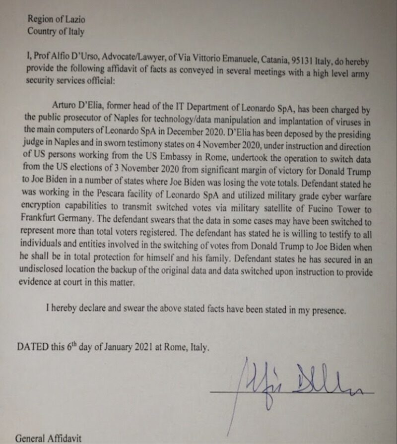 signed Affidavit of Professor Alfio D’Urso  .