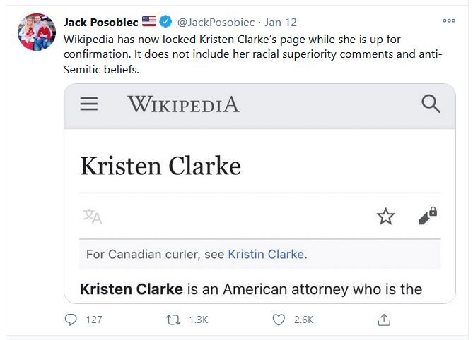 Click to enlarge posobiec tweet kristen clarke biden
