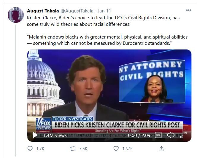 Click to enlarge tucker carlson kristen clarke biden racist