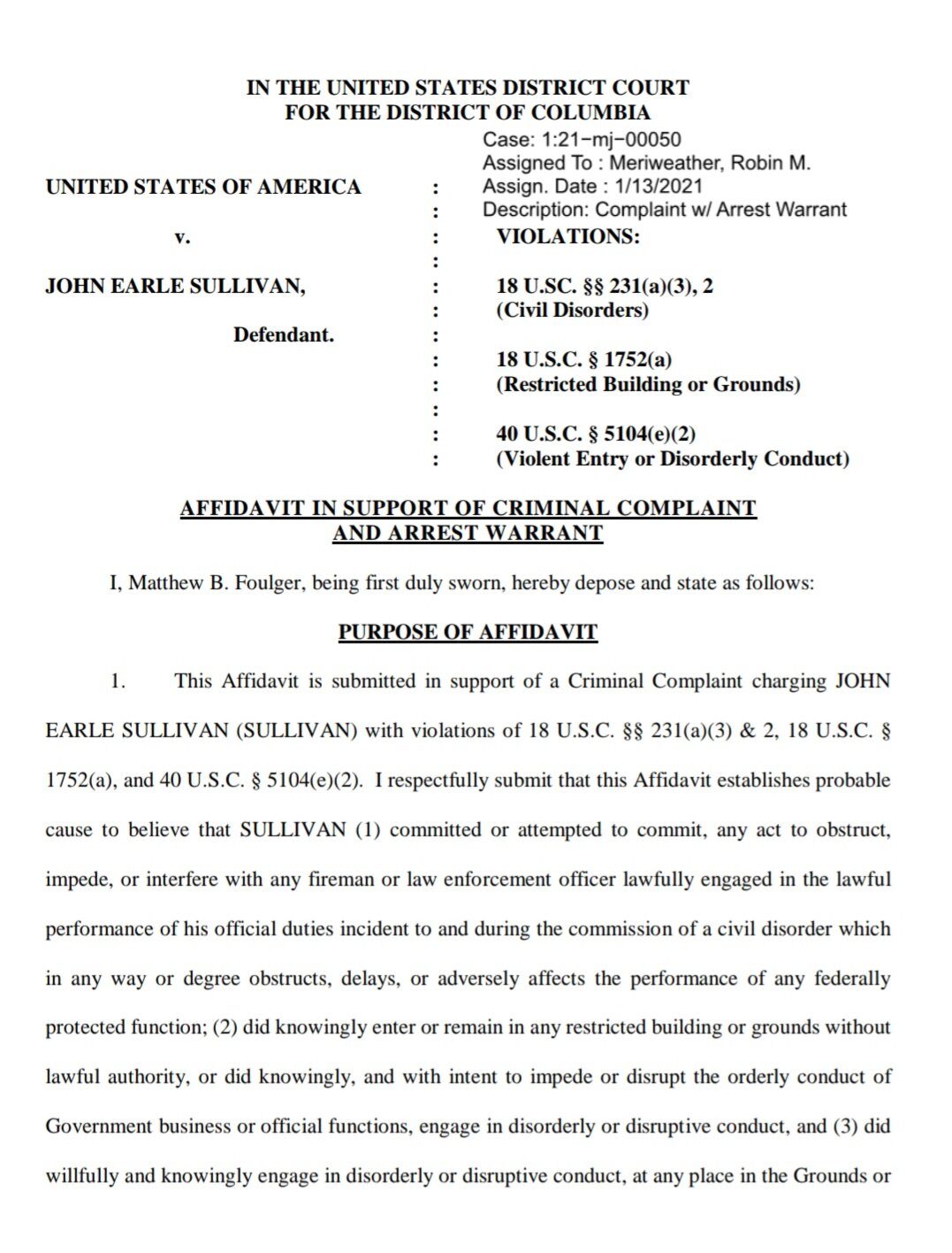 john sullivan affadavit FBI