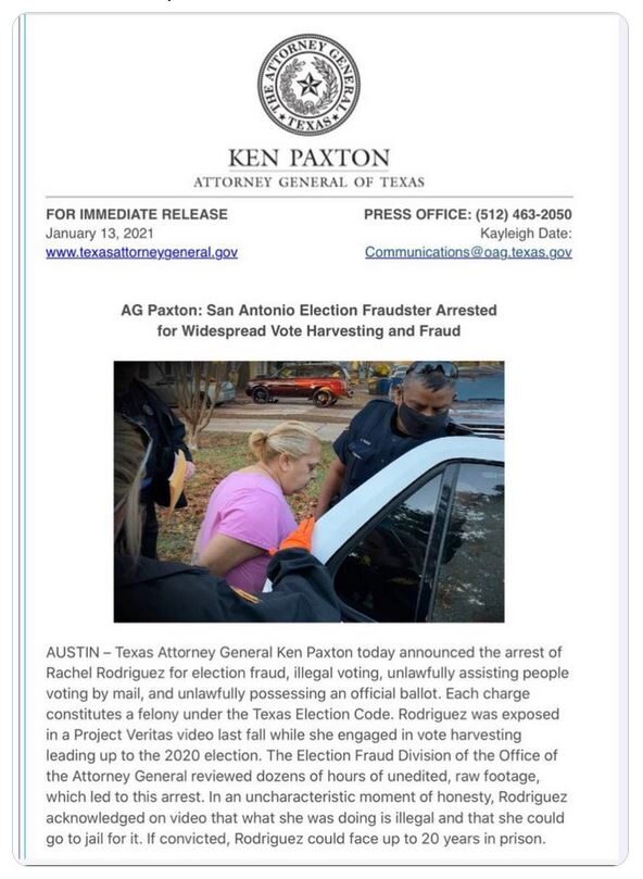 texas arrest raquel rodriguez vote harves