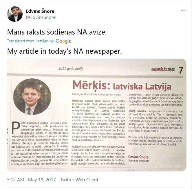 Edvins Snore latvia MP article russian journalist lice