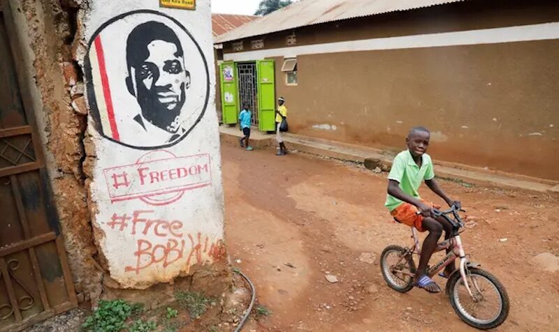 Graffiti calling for the release of Bobi Wine
