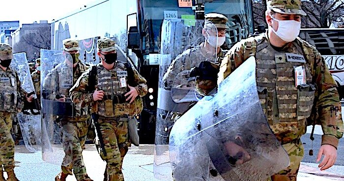 Troops on street