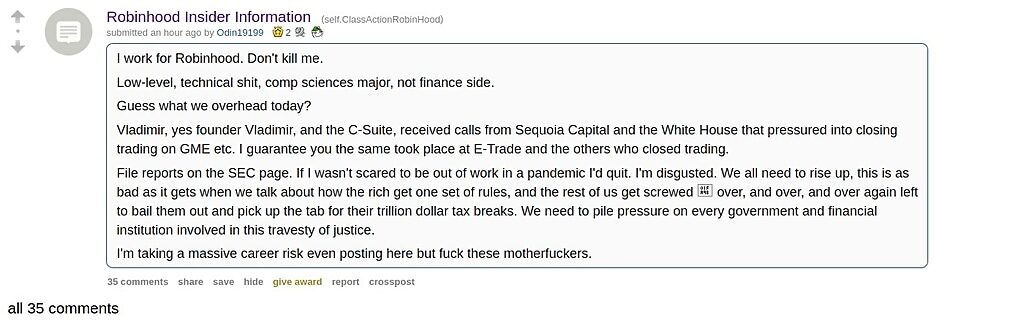 gamestop reddit hedge fund insider