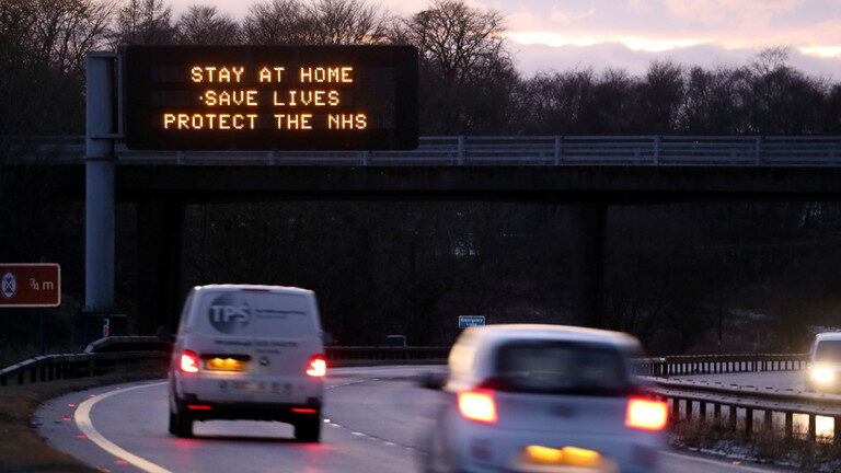 UK lockdown road sign
