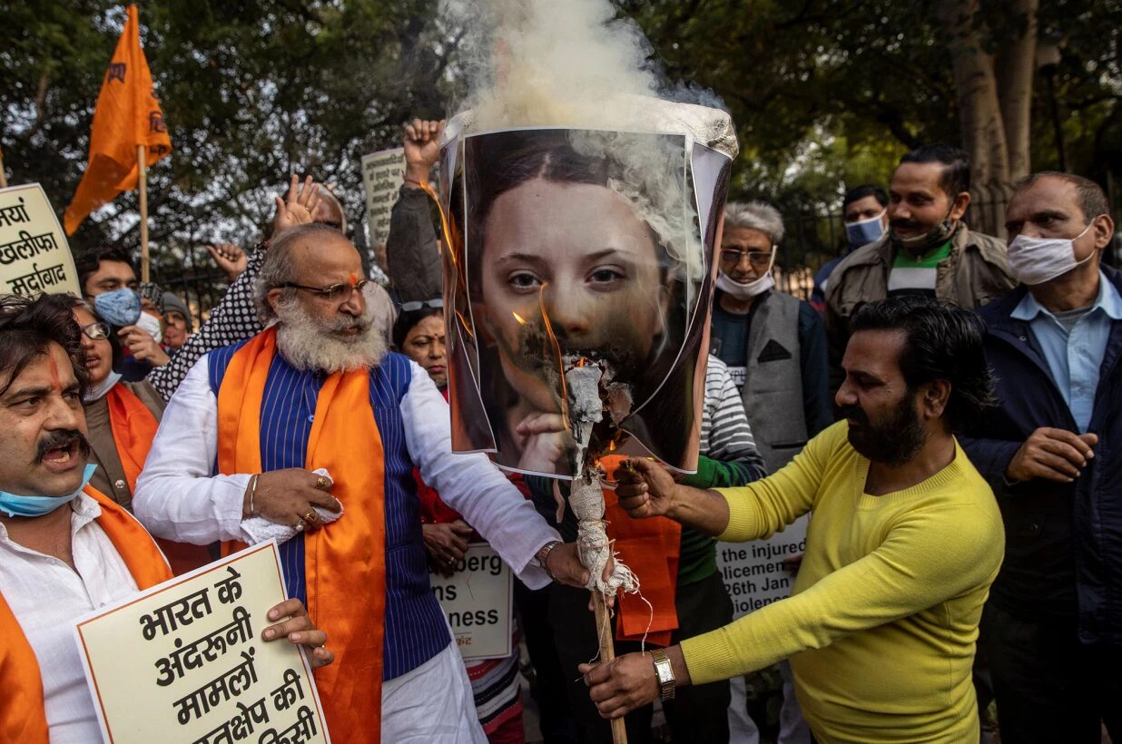 Click to enlarge United Hindu Front burn Greta effigy