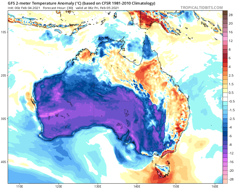 Click to enlarge GFS 2m Temp Anomalies (C) for Feb. 5