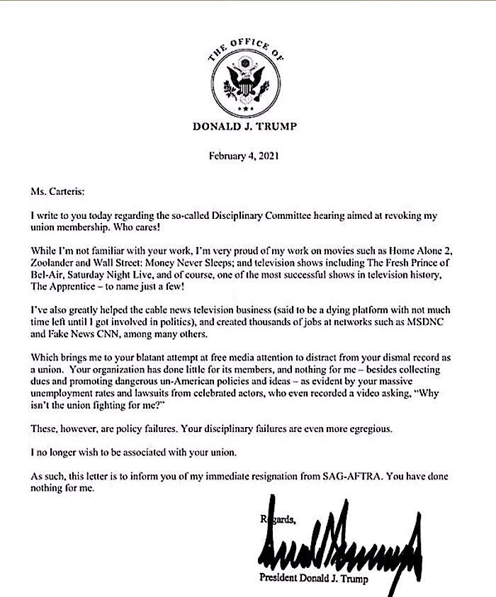 Trump resignation letter SAG