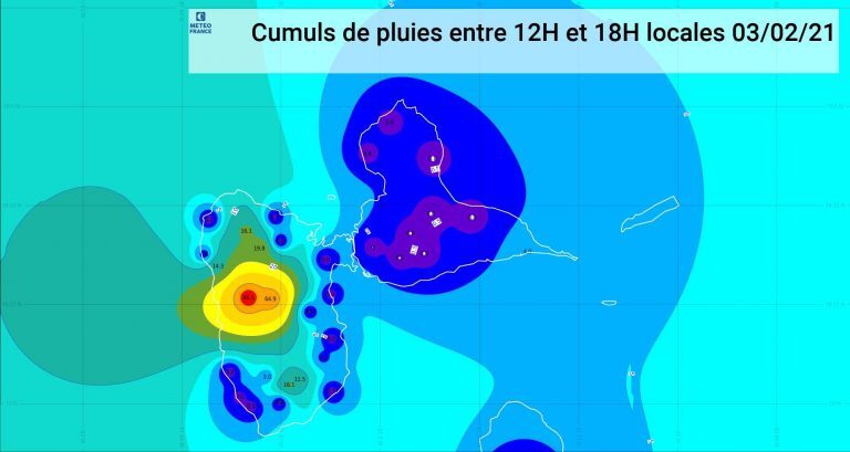 Rainfall in Guadeloupe on 03 February, 2021.