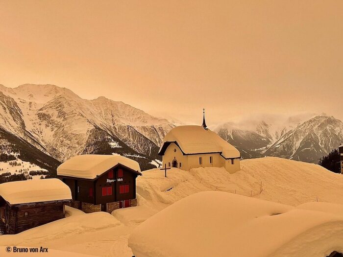 Orange snow in Bettmeralp, CH by Bruno von Arx