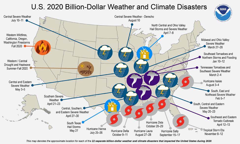 Figure 3. U.S. weather disasters costing at least $1 billion in 2020